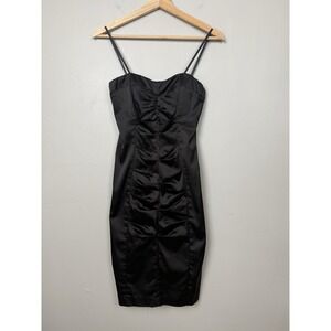 Y2K Cache Black Ruched Cocktail Dress Timeless‎ Classic Bodycon Party 2000s Glam